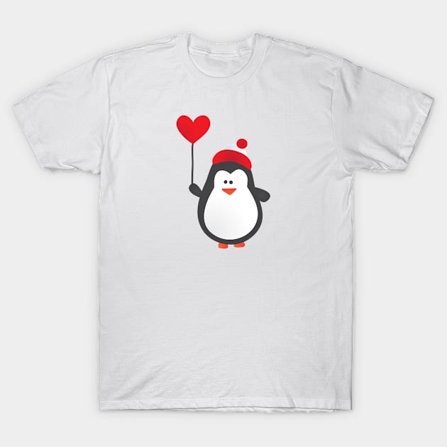 Cute Penguin with Heart Balloon T-Shirt by bluerockproducts